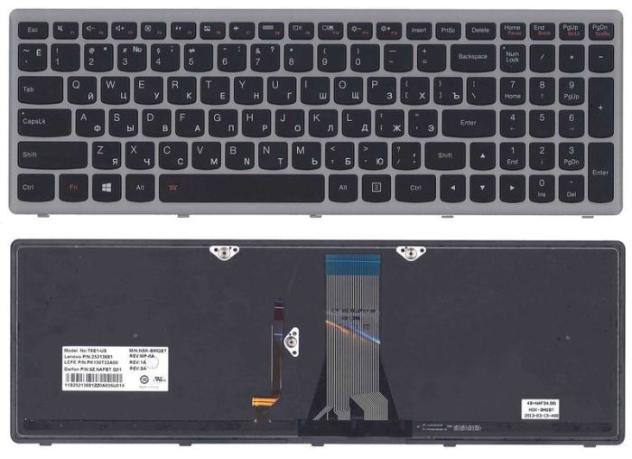 Клавіатура для ноутбука Lenovo IdeaPad (G505S, Z510) з підсвічуванням (Light), Black, (Silver Frame), RU