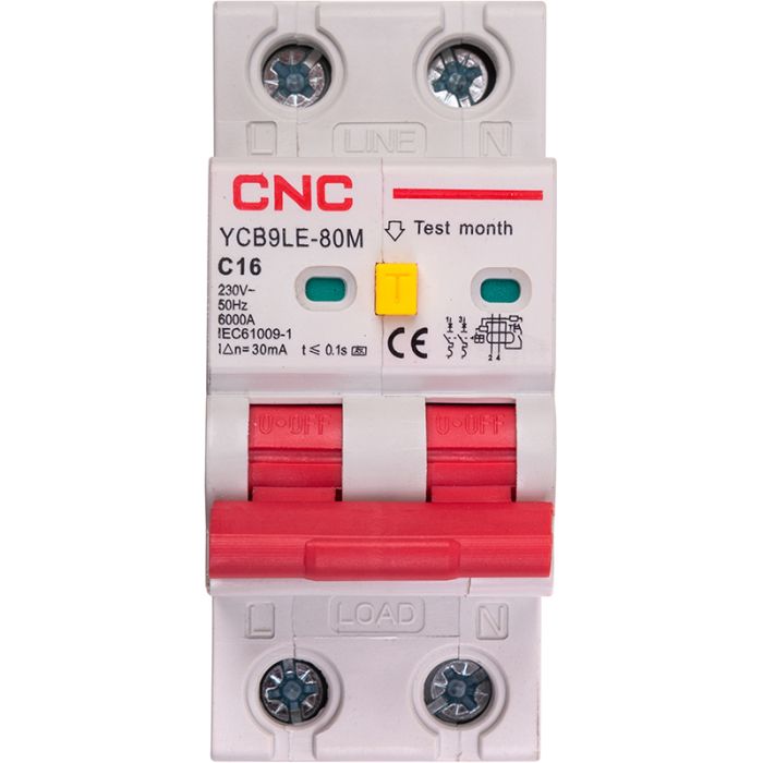Диференційний автоматичний вимикач CNC YCB9LE-80M 2P C16 6000A 30mA 230V