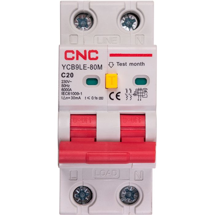 Диференційний автоматичний вимикач CNC YCB9LE-80M 2P C20 6000A 30mA 230V