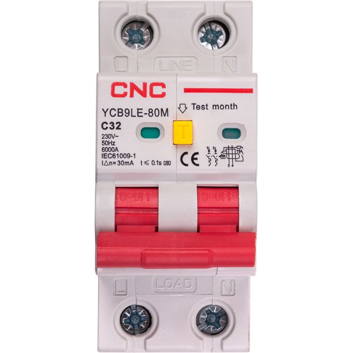 Диференційний автоматичний вимикач CNC YCB9LE-80M 2P C32 6000A 30mA 230V