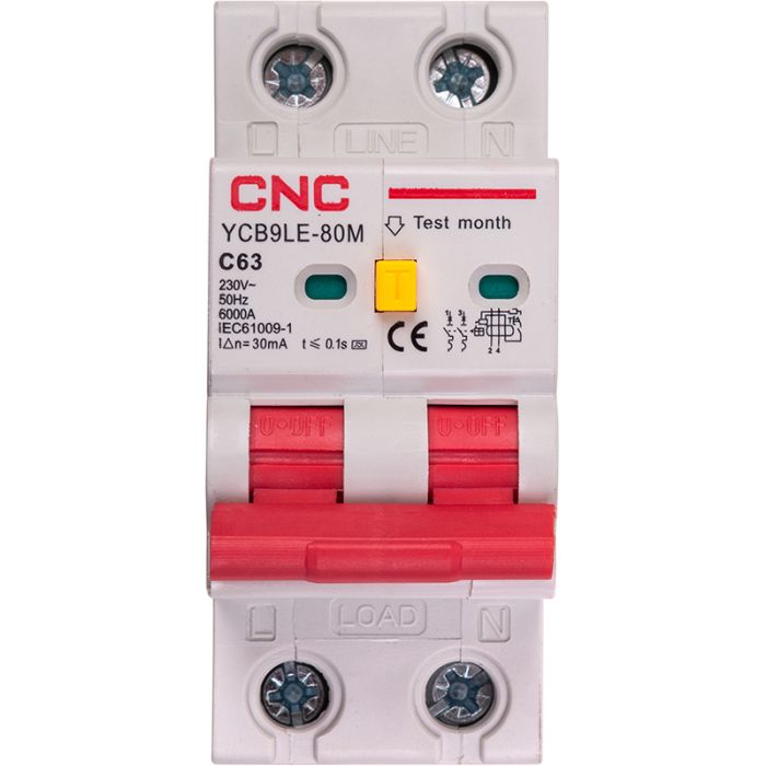 Диференційний автоматичний вимикач CNC YCB9LE-80M 2P C63 6000A 30mA 230V