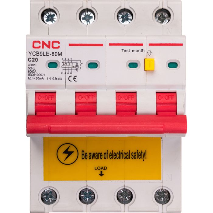 Диференційний автоматичний вимикач CNC YCB9LE-80M 4P C20 6000A 30mA 230V