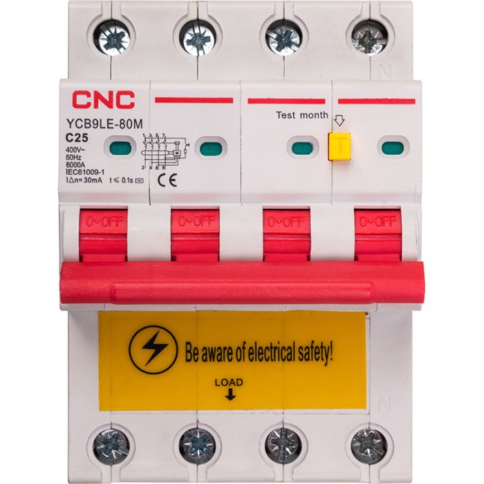 Диференційний автоматичний вимикач CNC YCB9LE-80M 4P C25 6000A 30mA 230V