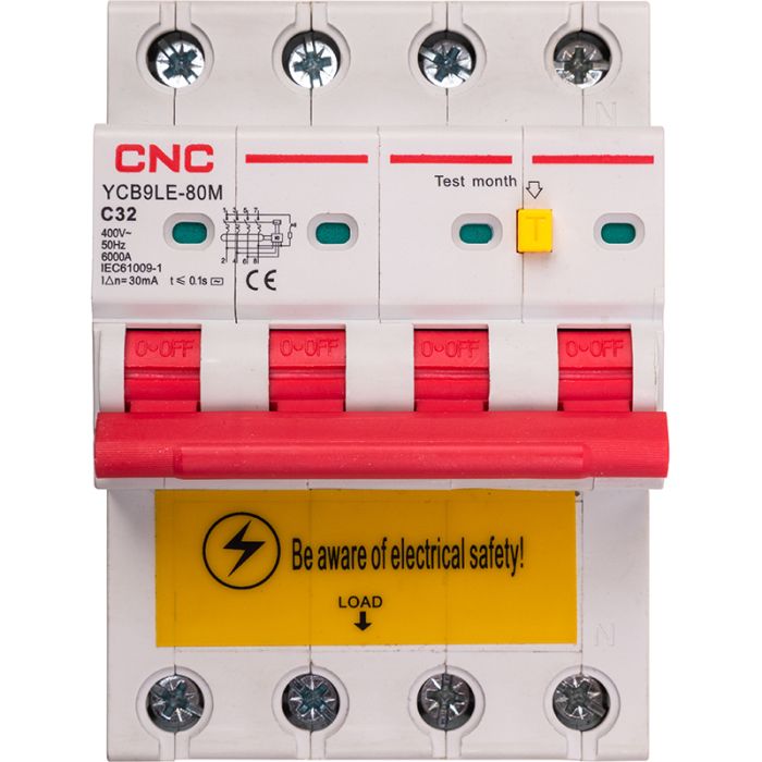Диференційний автоматичний вимикач CNC YCB9LE-80M 4P C32 6000A 30mA 230V