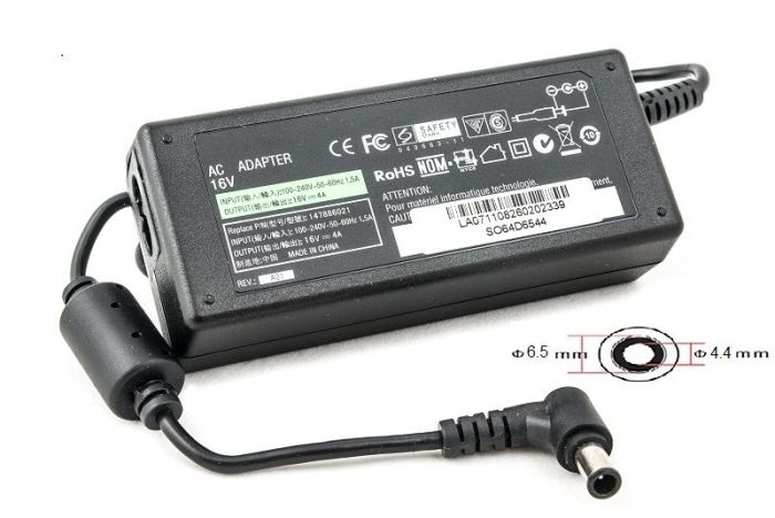 Блок живлення для ноутбука PowerPlant Sony 220V, 16V 64W 4A (6.5*4.4)