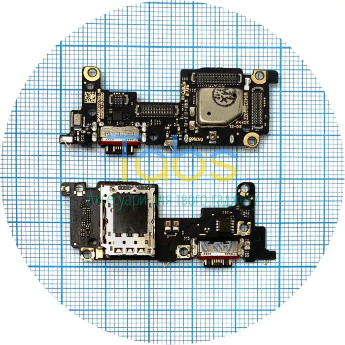 Шлейф Xiaomi 12T, 12Т Pro з роз'ємами Sim-карти, зарядки та мікрофоном - нижня плата Original Quality - зображення 1