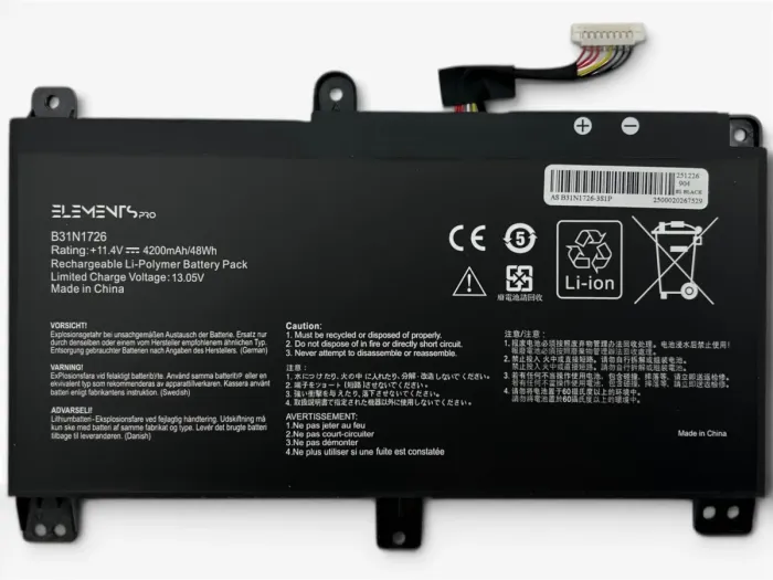 Акумулятор Elements PRO для Asus TUF Gaming FX504GM FX505DD FX80GE FX86FM A17 FA706II A15 FA506IU Station PX504GD PX505GD  11.4V 4200mAh Long cable (B31N1726-3S1P-4200) - изображение 1
