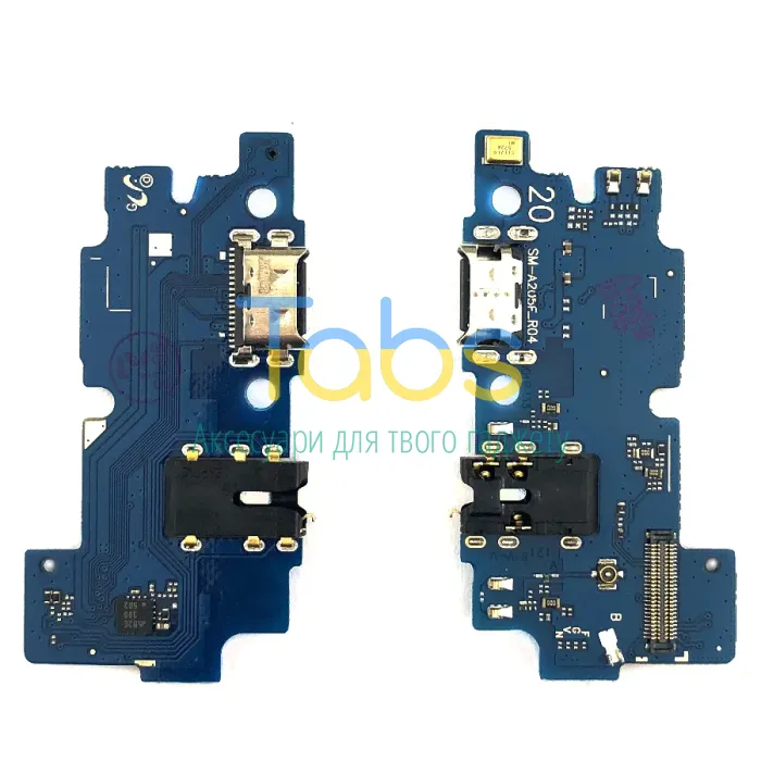 Шлейф Samsung Galaxy A20 2019 A205F з роз'ємом зарядки, навушників та мікрофоном (з мікросхемою) - нижня плата - зображення 1