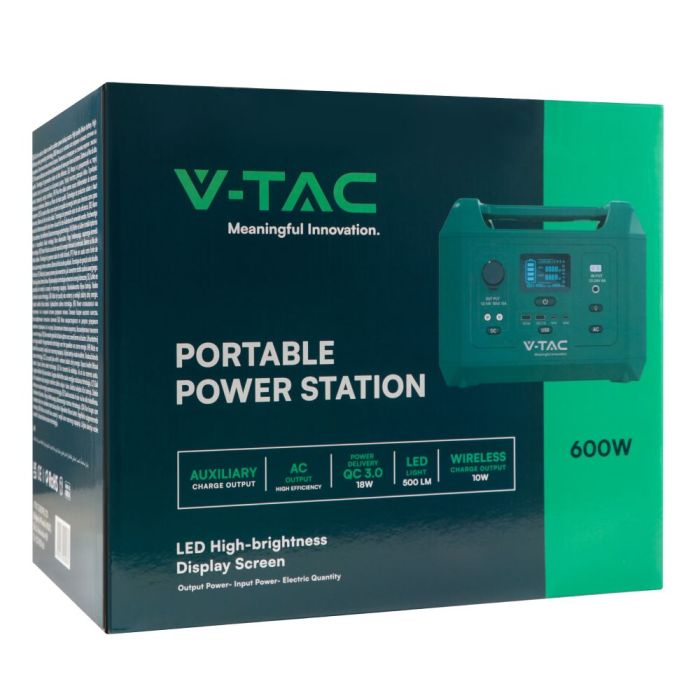 Зарядна Станція Power Station V-TAC VT-606N, 600W(1kW peak), 576Wh, QC 18W, PD 65W, DC, LiFePO4 EU