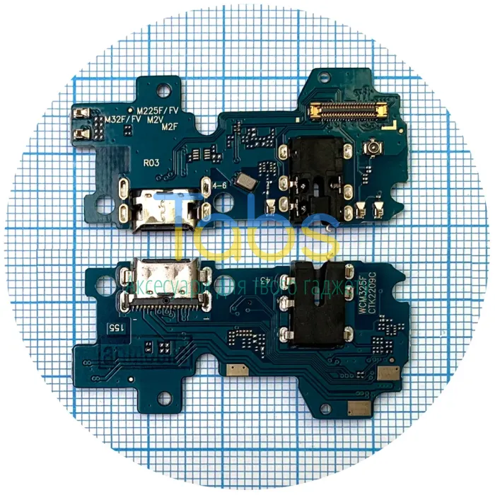Шлейф Samsung Galaxy M22 M225F, M32 M325F з роз'ємами зарядки та навушників, мікрофоном - нижня плата High Quality - зображення 1
