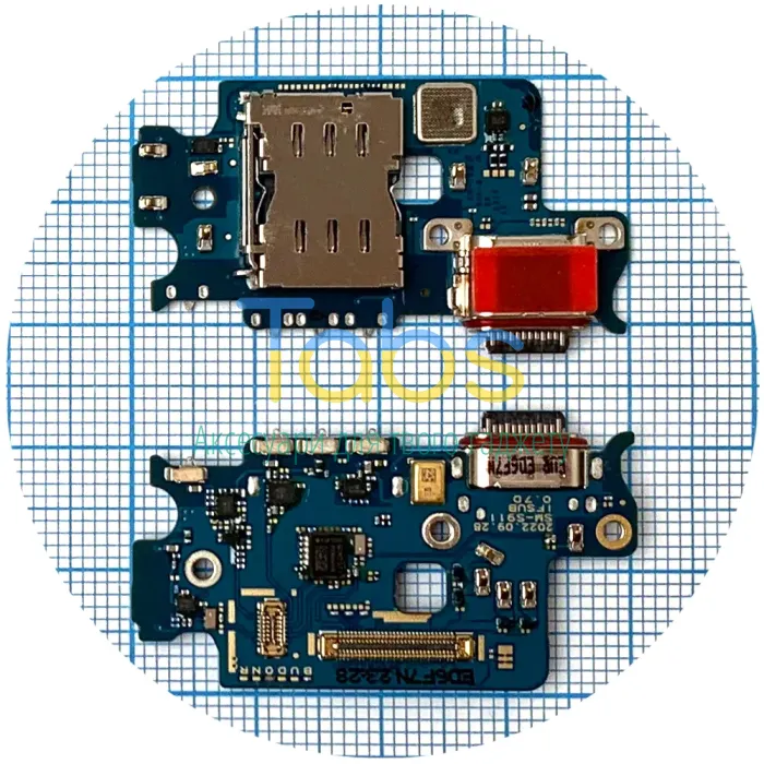 Шлейф Samsung Galaxy S23 S911B з роз'ємами зарядки та Sim-карти з мікрофоном - нижня плата Original Quality - зображення 1