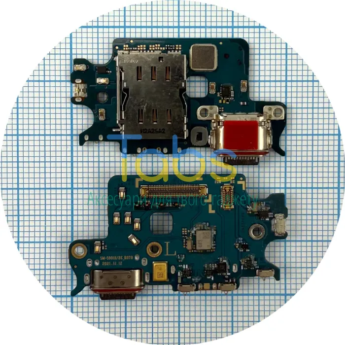 Шлейф Samsung Galaxy S22 5G S901B з роз'ємами зарядки та Sim-карти з мікрофоном - нижня плата (оригинал 100%) - зображення 1