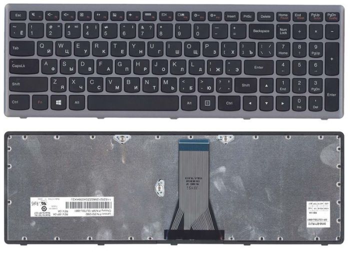 Клавіатура для ноутбука Lenovo IdeaPad Flex 15, G500S, G505, G505A, G505G, G505S, S500, S510, S510p, Z510, Black, (Silver Frame), RU