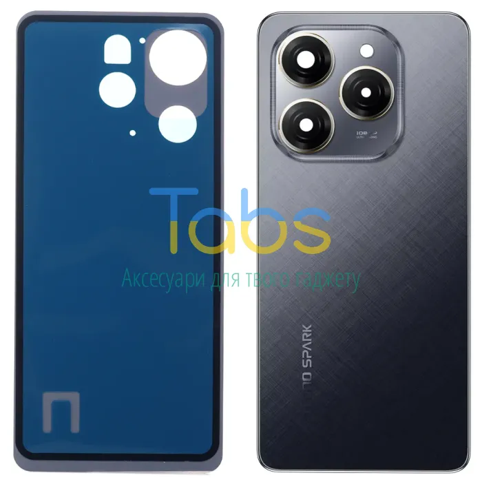 Задня кришка для Tecno Spark 20 Pro (чорна зі склом камери) Original Quality - зображення 1