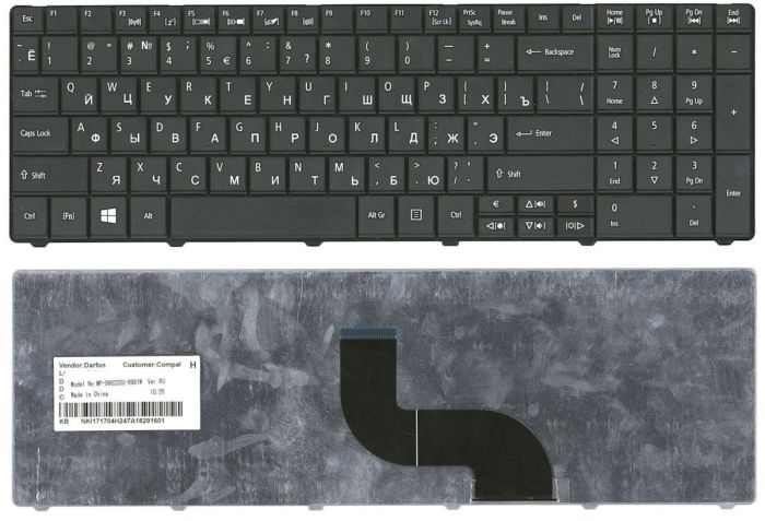 Клавіатура для ноутбука Acer Aspire E1-521, E1-531, E1-531G, E1-571, E1-571G, TravelMate 5335, 5542, 5735, 5740, 5742, 5744, 7740, 8531, 8537, 8571, 8572, P253, P253-E, P253-M, P253-MG, P453, Packard Bell EasyNote LE11, TE69 Black UA