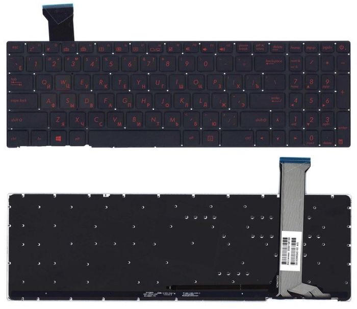 Клавіатура для ноутбука Asus ROG GL552 з червоним підсвічуванням (Light Red), Black, (No Frame) RU