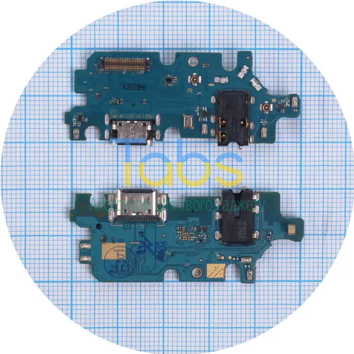 Шлейф для Samsung Galaxy M13 M135F з роз'ємами зарядки та навушників, мікрофоном - нижня плата (оригінал 100%) - зображення 1
