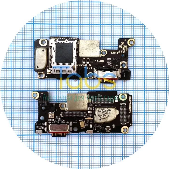 Шлейф Xiaomi Poco F5 Pro з роз'ємами Sim-карти, зарядки та мікрофоном - нижня плата Original Quality - зображення 1