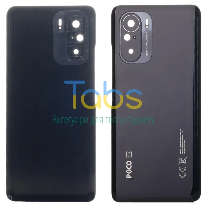 Задня кришка для Xiaomi Poco F3, Redmi K40 (чорна зі склом камери - логотип Poco) Original Quality - зображення 1