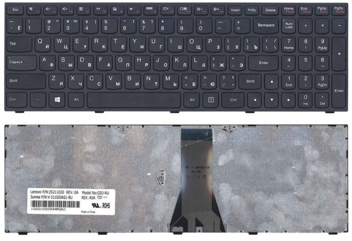 Клавіатура для ноутбука Lenovo IdeaPad G50-30, G50-45, G50-70, Z50-75, G50-70A, Z50-70, Z50-75, B50, B50-30, B50-45, B50-70, 500-15 Black, Black Frame RU