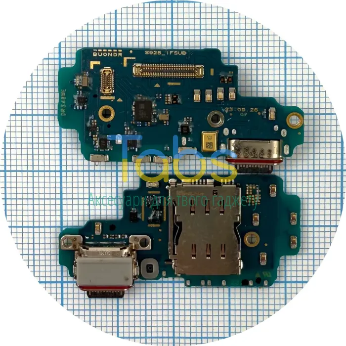 Шлейф Samsung Galaxy S24 Ultra S928 з роз'ємами Sim-карти, зарядки та мікрофоном - нижня плата (оригінал 100%) - зображення 1