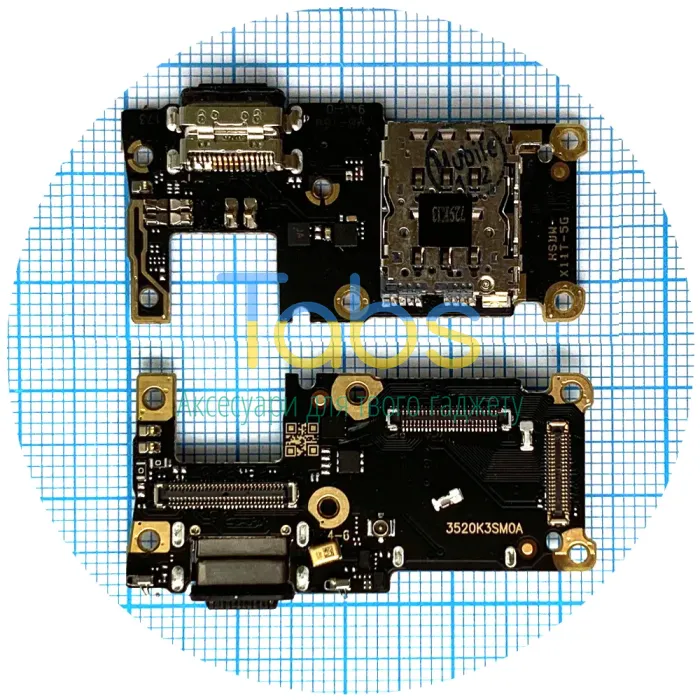 Шлейф для Xiaomi 11T, 11T Pro з роз'ємами зарядки та SIM картки, мікрофоном - нижня плата - зображення 1