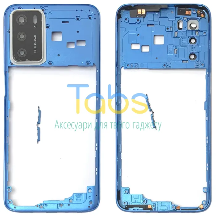 Рамка корпусу Oppo A16, A16s, A54s (блакитна зі склом камери) - зображення 1