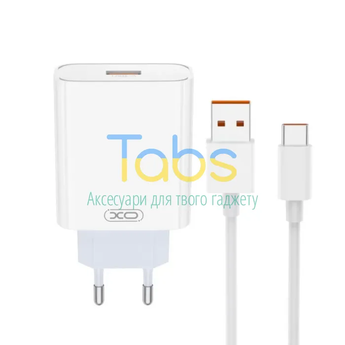 Мережевий зарядний пристрій (адаптер) 2в1 XO L164 1USB, 120W + Data Cable USB to Type-C white - зображення 1