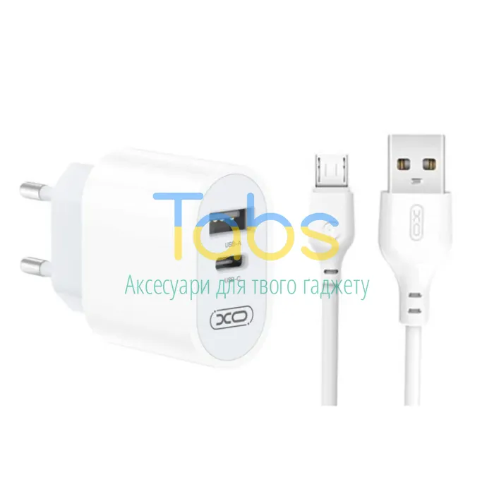 Мережевий зарядний пристрій (адаптер) XO L97 PD, QC3.0, 2.4A Max + Data Cable USB to Micro white - изображение 1