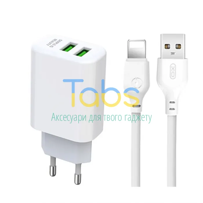 Мережевий зарядний пристрій (адаптер) XO L159 1USB, QC3.0, 18W + Data Cable USB to Micro white - изображение 1