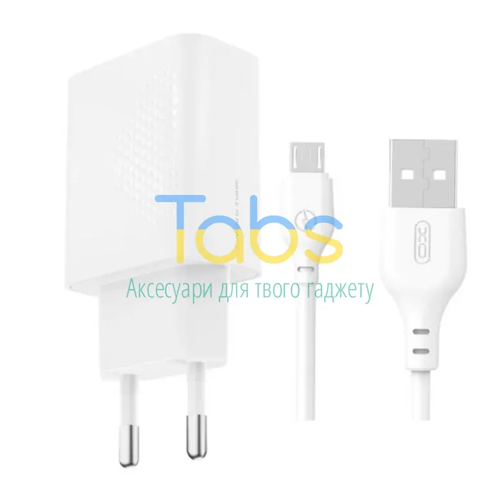Мережевий зарядний пристрій (адаптер) XO L159 1USB, QC3.0, 18W + Data Cable USB to Micro white - зображення 1