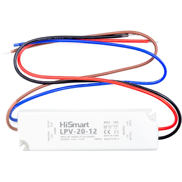 Блок живлення HiSmart 12V, 1.67А, 20W, IP67