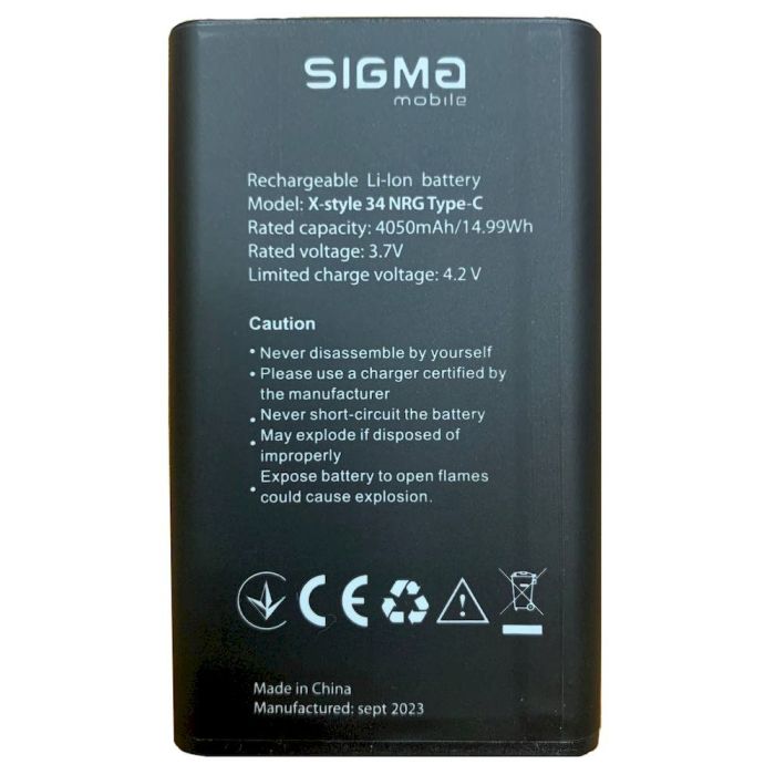 Акумулятор для Sigma X-Style 34 NRG (Роз'єм Type-C) 4050mAh Original
