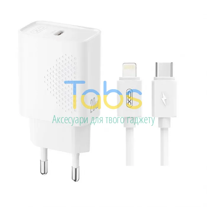 Мережевий зарядний пристрій (адаптер) XO L160 PD_20W + Data Cable Type-C to Lightning white - изображение 1