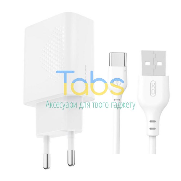 Мережевий зарядний пристрій (адаптер) XO L159 1USB, QC3.0, 18W + Data Cable USB to Type-C white - изображение 1
