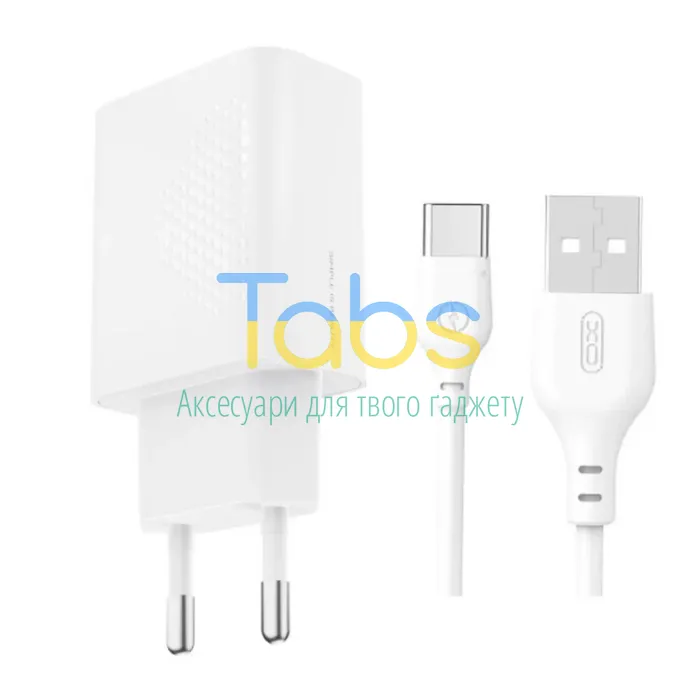 Мережевий зарядний пристрій (адаптер) XO L159 1USB, QC3.0, 18W + Data Cable USB to Type-C white - зображення 1