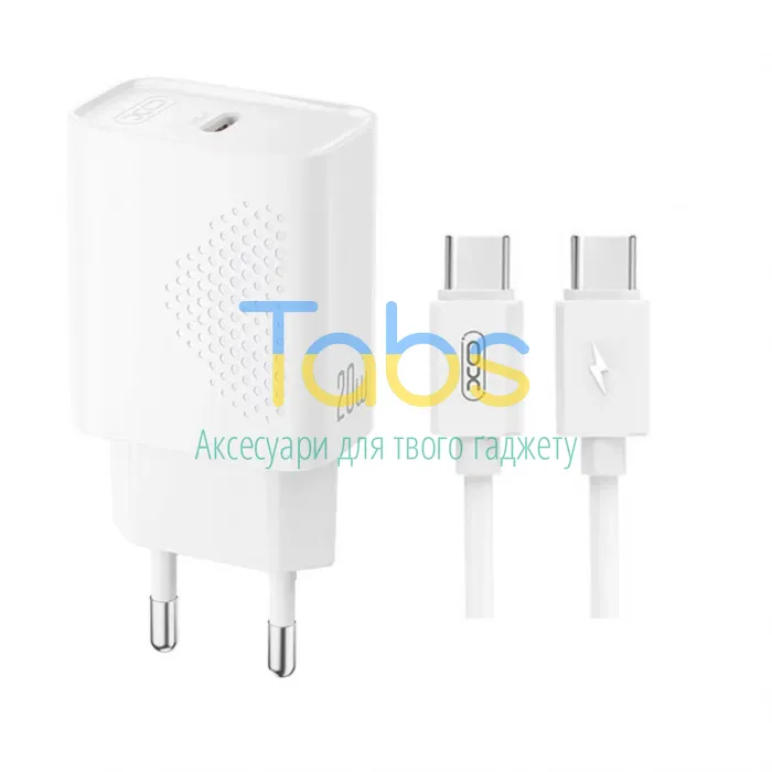 Мережевий зарядний пристрій (адаптер) XO L160 PD_20W + Data Cable Type-C to Type-C white - изображение 1