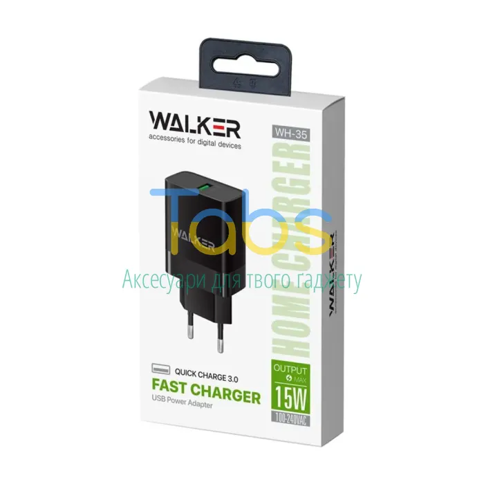 Мережевий зарядний пристрій (адаптер) WALKER WH-35 QC3.0 1USB, 3A, 15W black - зображення 8