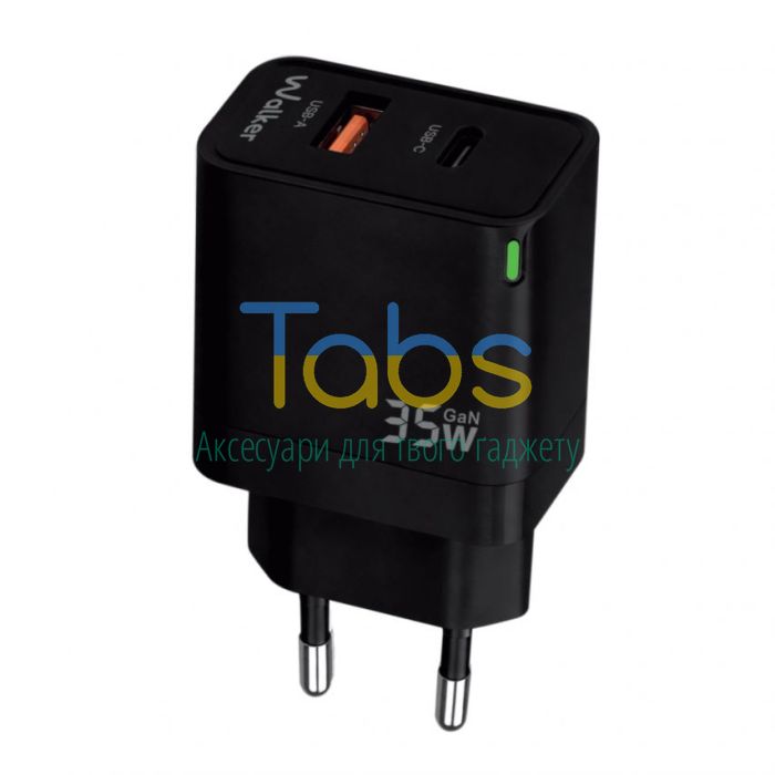 Мережевий зарядний пристрій (адаптер) WALKER WH-43 35W GAN PD_35W, QC3.0_30W black - изображение 1