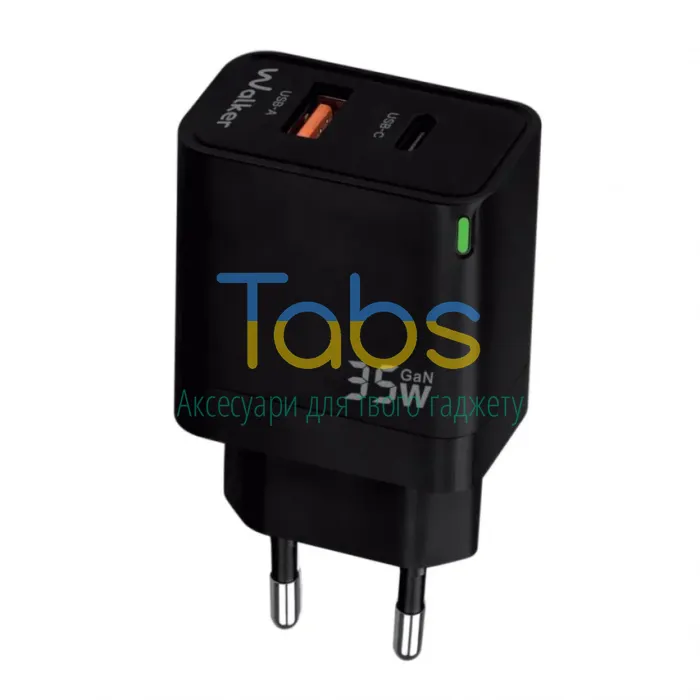 Мережевий зарядний пристрій (адаптер) WALKER WH-43 35W GAN PD_35W, QC3.0_30W black - изображение 1
