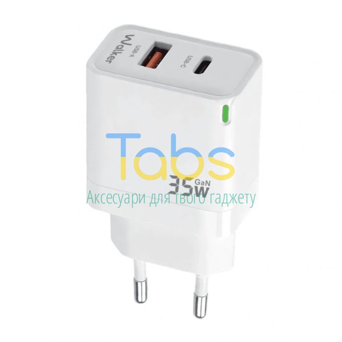 Мережевий зарядний пристрій (адаптер) WALKER WH-43 35W GAN PD_35W, QC3.0_30W white - изображение 1