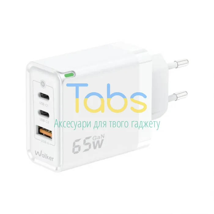Мережевий зарядний пристрій (адаптер) WALKER WH-45 65W GAN PD1_65W, PD2_65W, QC3.0_65W white - изображение 1