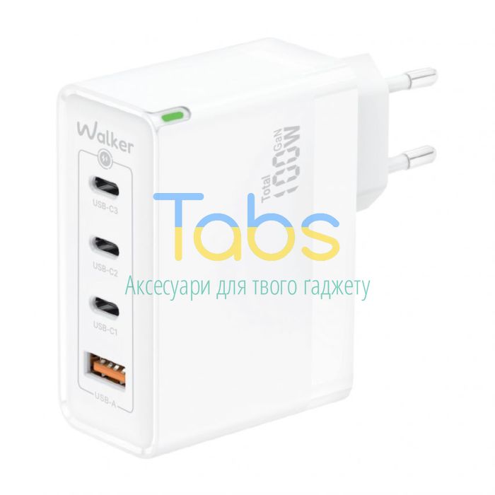 Мережевий зарядний пристрій (адаптер) WALKER WH-47 100W GAN PD1_35W, PD2_65W, PD3_65W, QC3.0_35W white - изображение 1