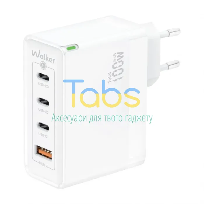 Мережевий зарядний пристрій (адаптер) WALKER WH-47 100W GAN PD1_35W, PD2_65W, PD3_65W, QC3.0_35W white - зображення 1